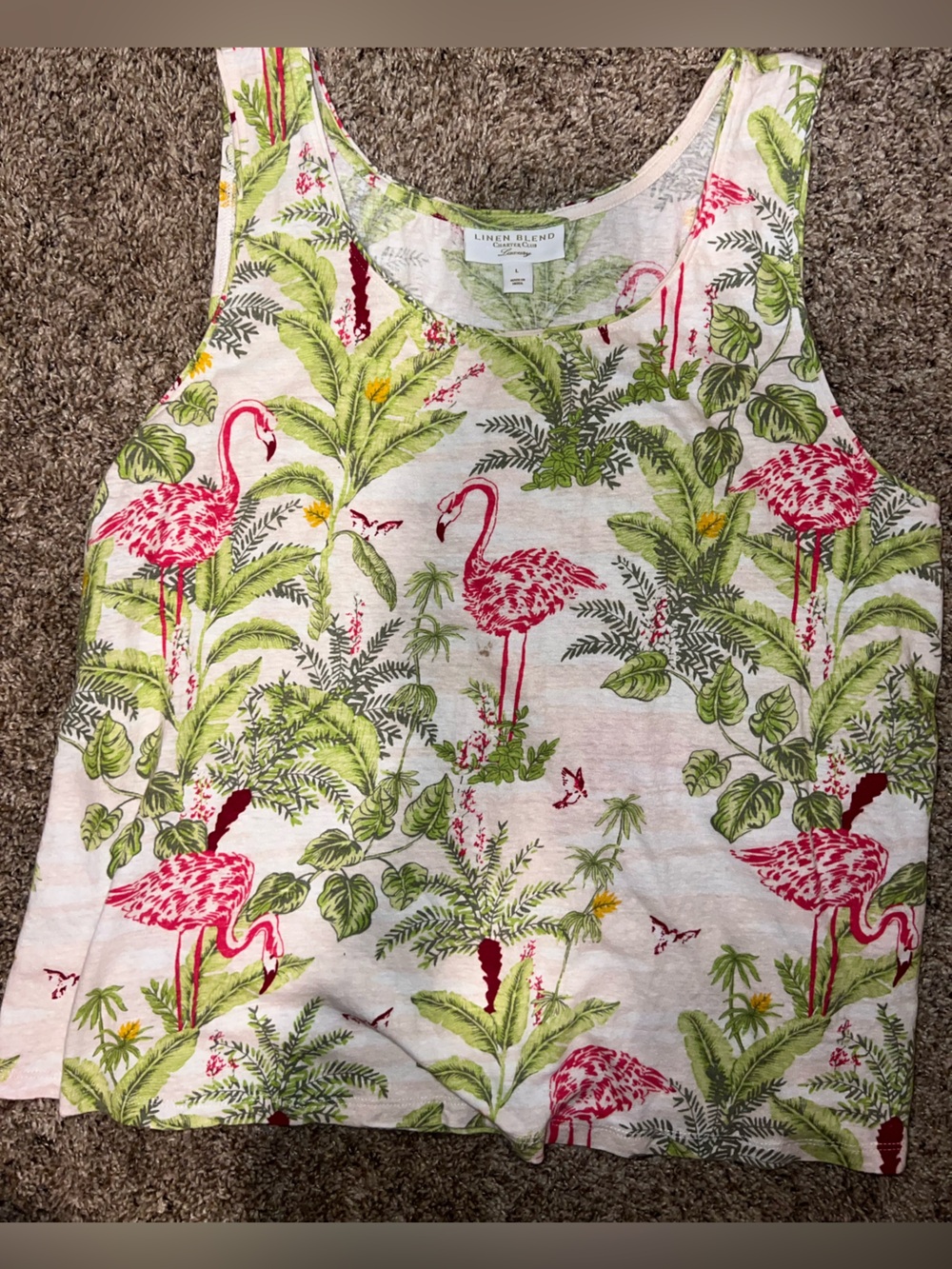Linen Blend Charter Club Large Tropical Flamingo Print Top Coastal Anthropologie